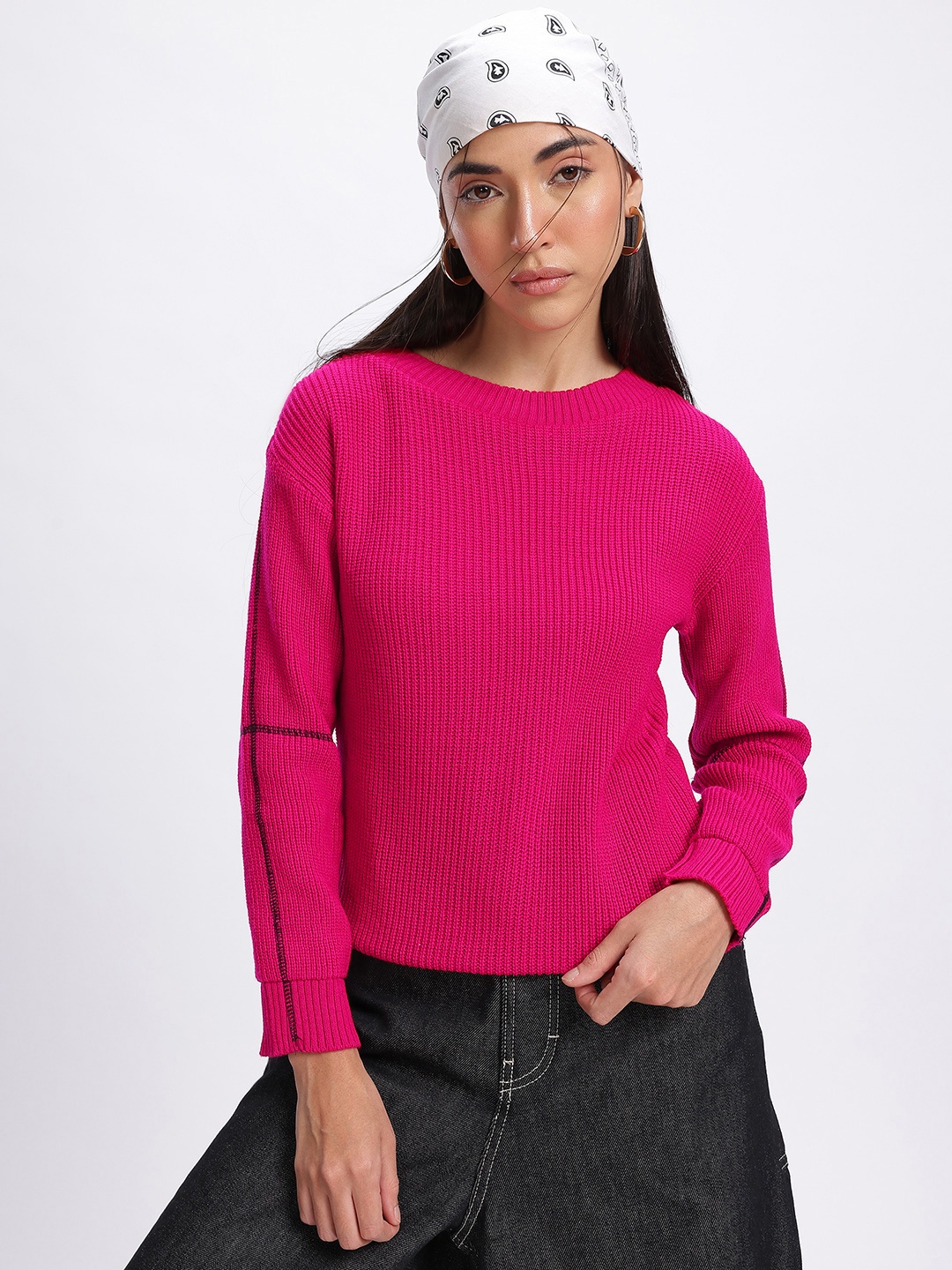 

glitchez Relaxed Vibes Ribbed Oversized Pullover, Pink