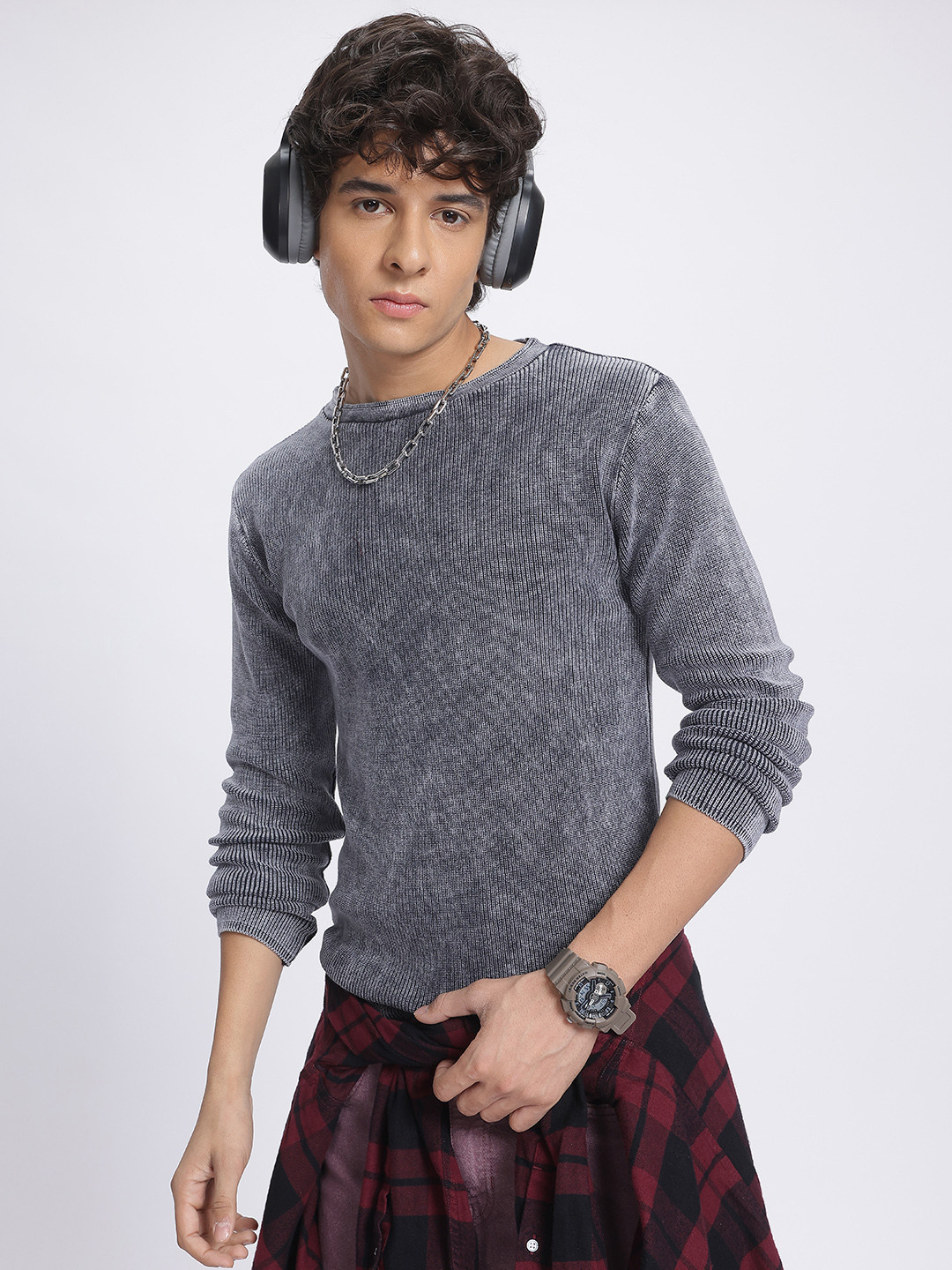 

glitchez Cool Comfort Ribbed Pullover, Charcoal