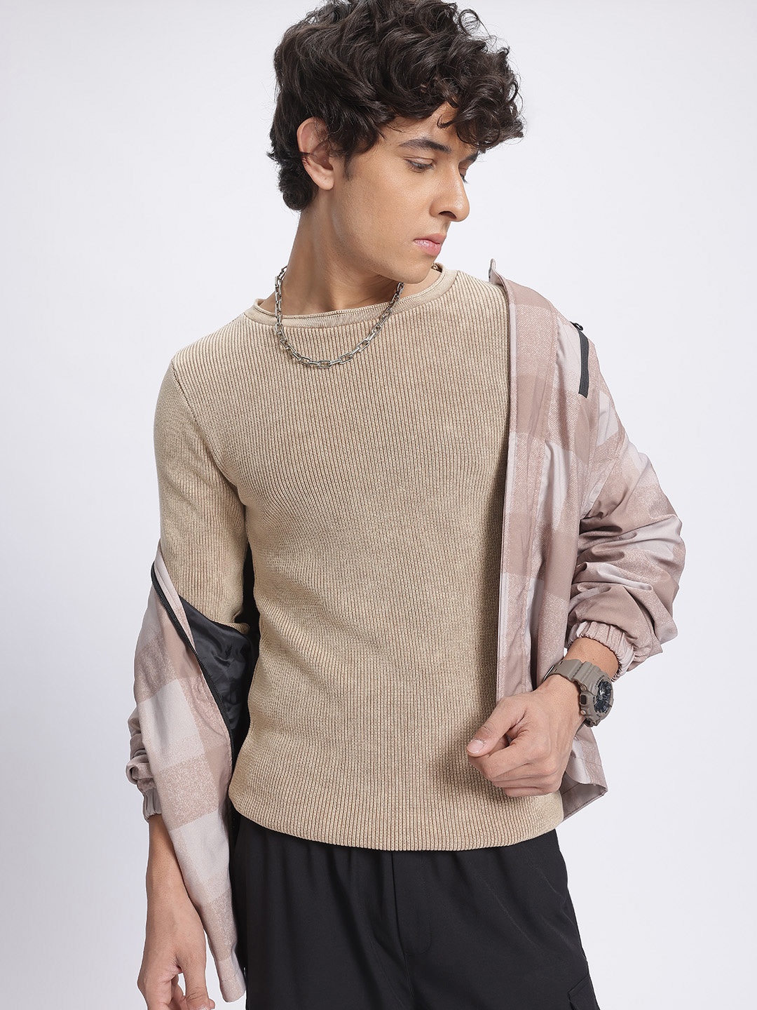 

glitchez Cozy Core Ribbed Pullover, Beige