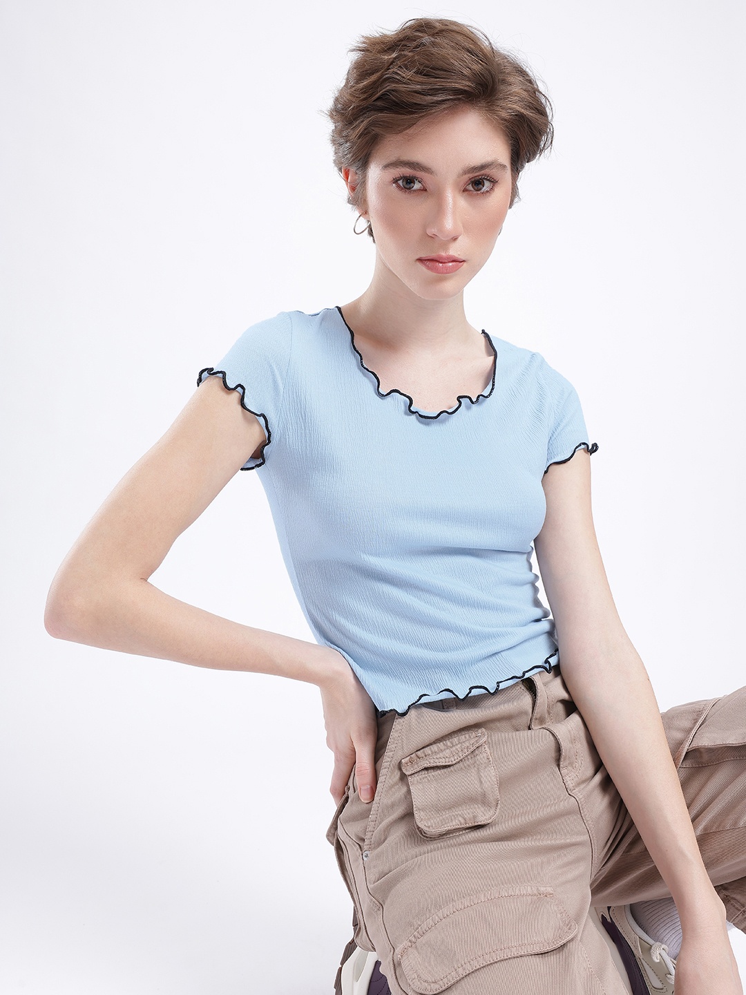 

glitchez Adorable Allure Textured Fitted Top, Blue