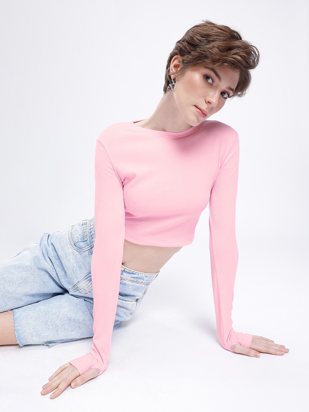 

glitchez Bubblegum Babe Textured Crop Top, Pink