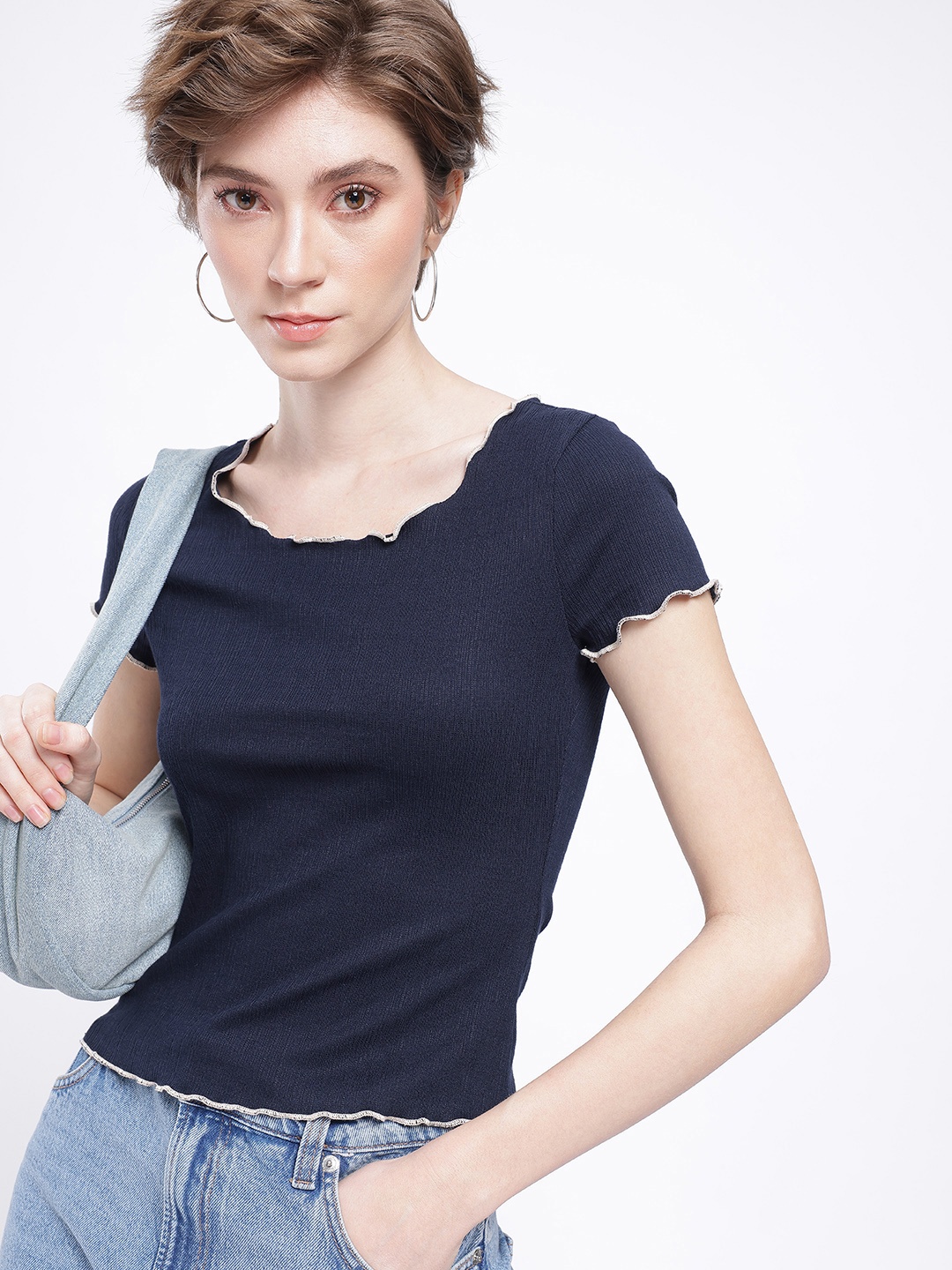

glitchez Cutie Couture Textured Fitted Top, Navy blue