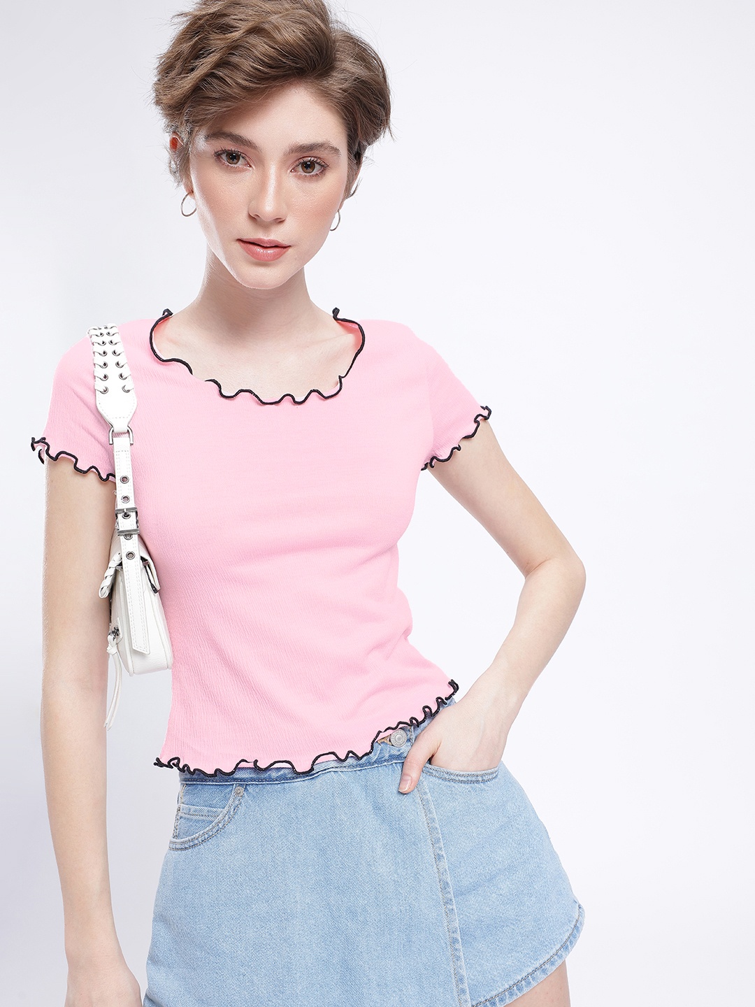 

glitchez Sweet Serenity Textured Fitted Top, Pink