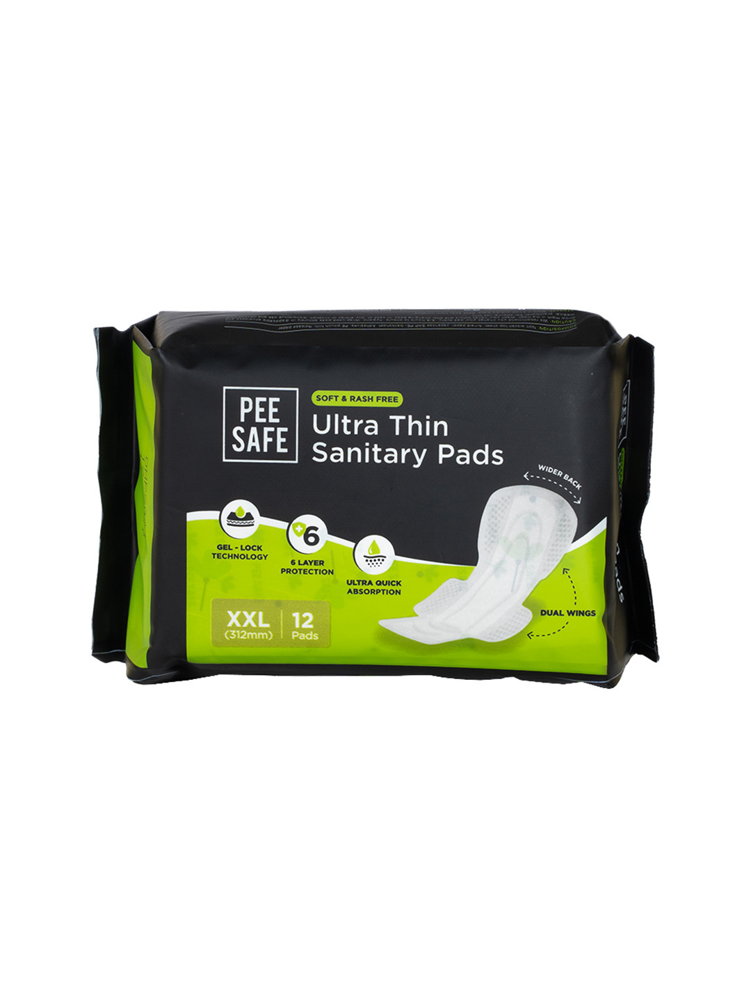 

PEESAFE Ultra Thin Cotton Sanitary Pads - 12 Pads, Black
