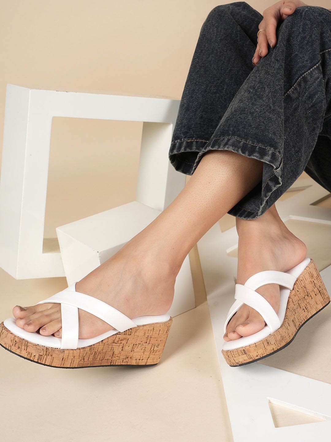 

DressBerry Open Back Platform Sandals, White