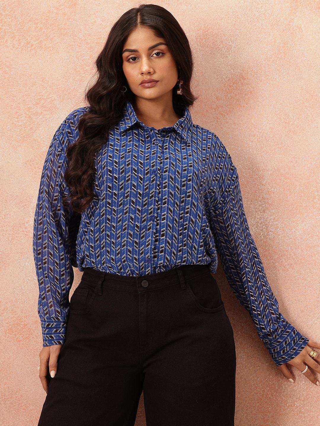 

all about you Plus Size Printed Casual Shirt, Blue
