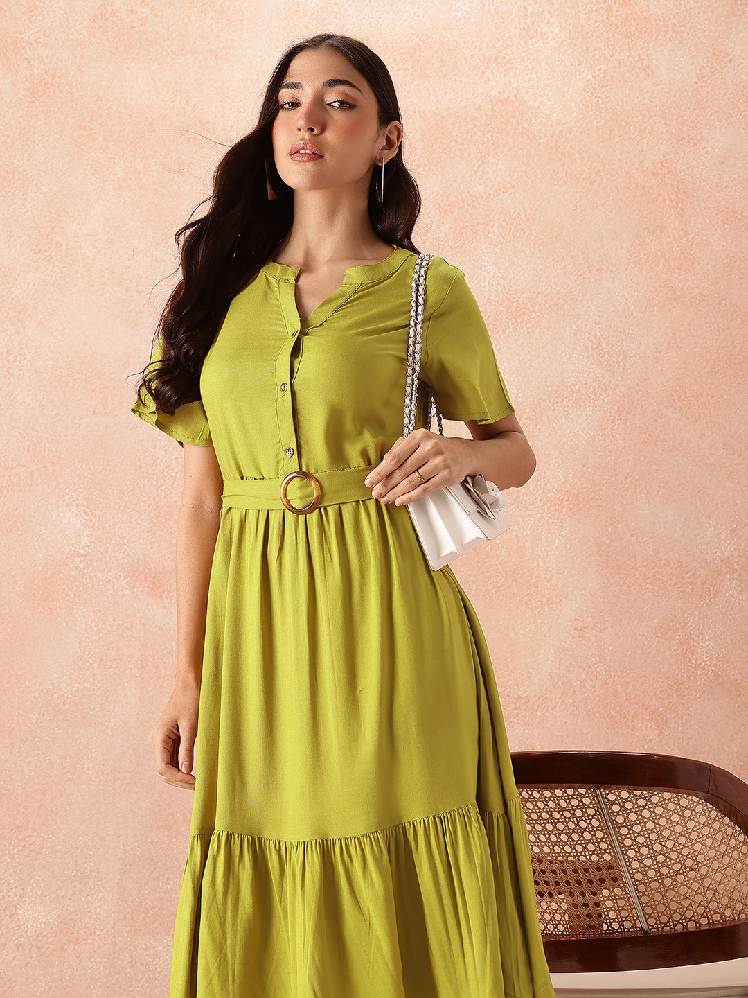 

all about you A-Line Midi Dress with Belt, Green
