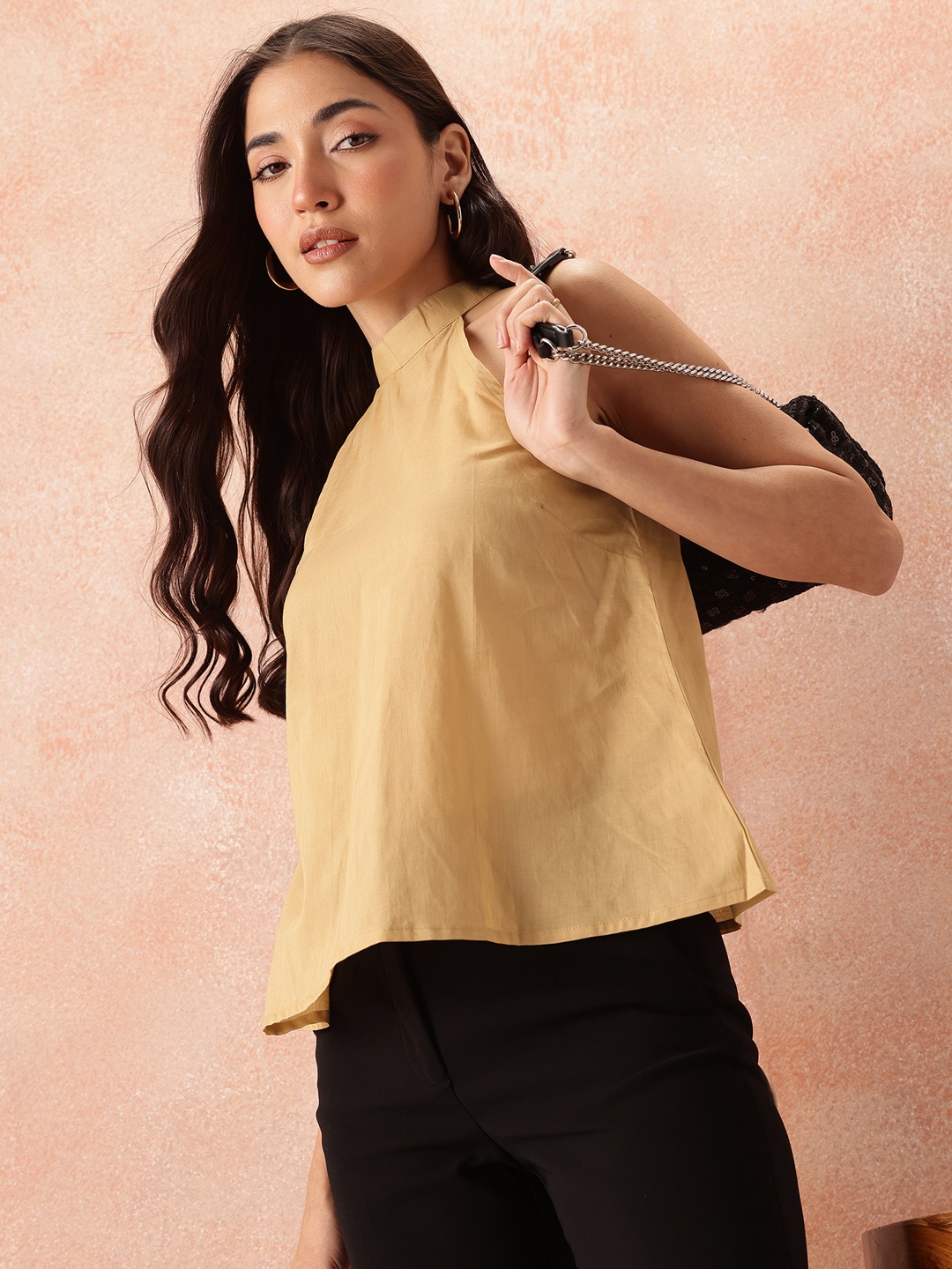 

all about you Halter Neck Pure Cotton A-Line Top, Beige