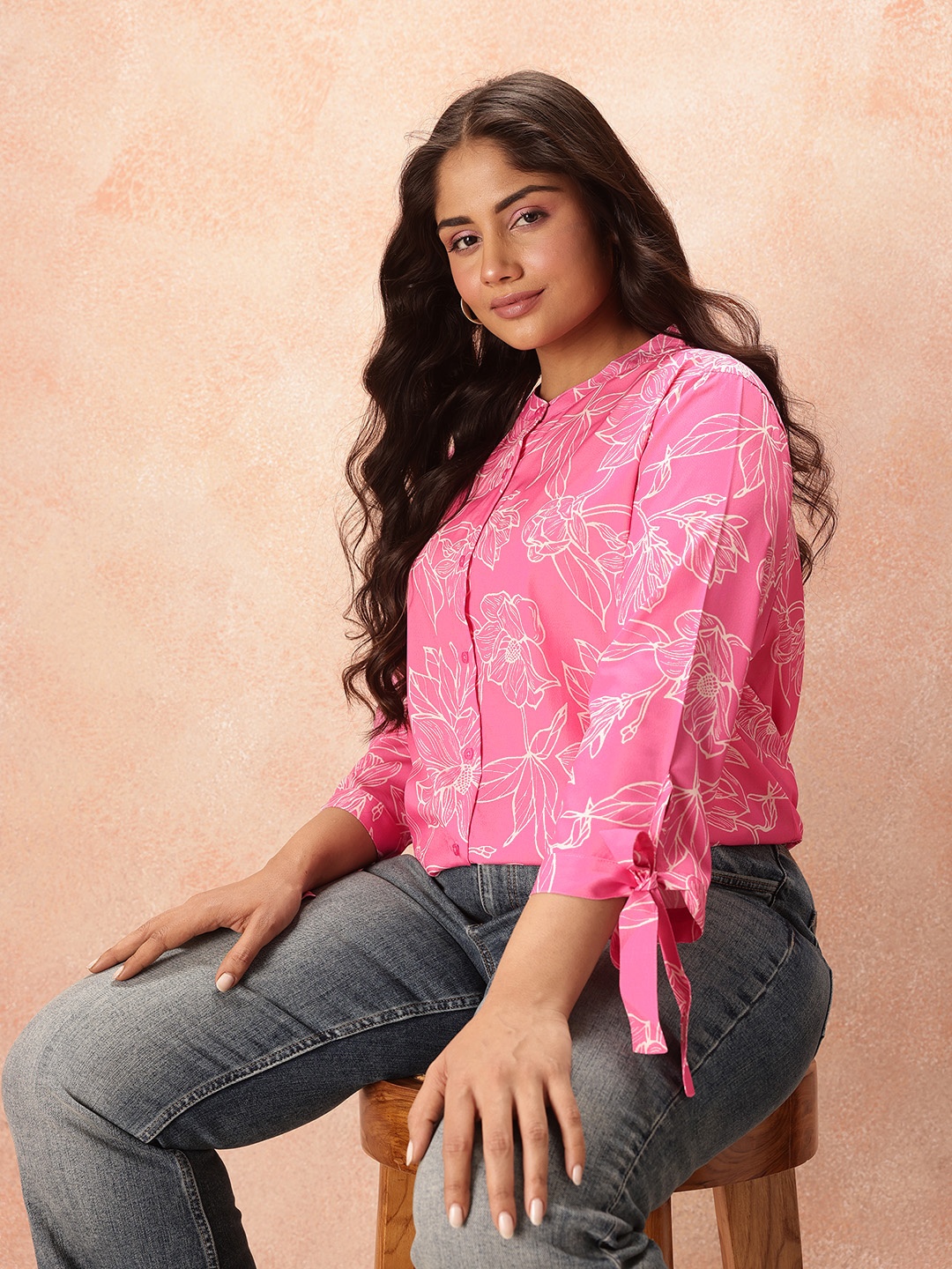 

all about you Plus Size Floral Print Shirt, Pink
