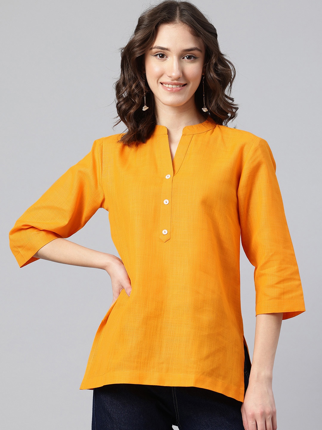 

One Femme Pure Cotton Kurti, Yellow