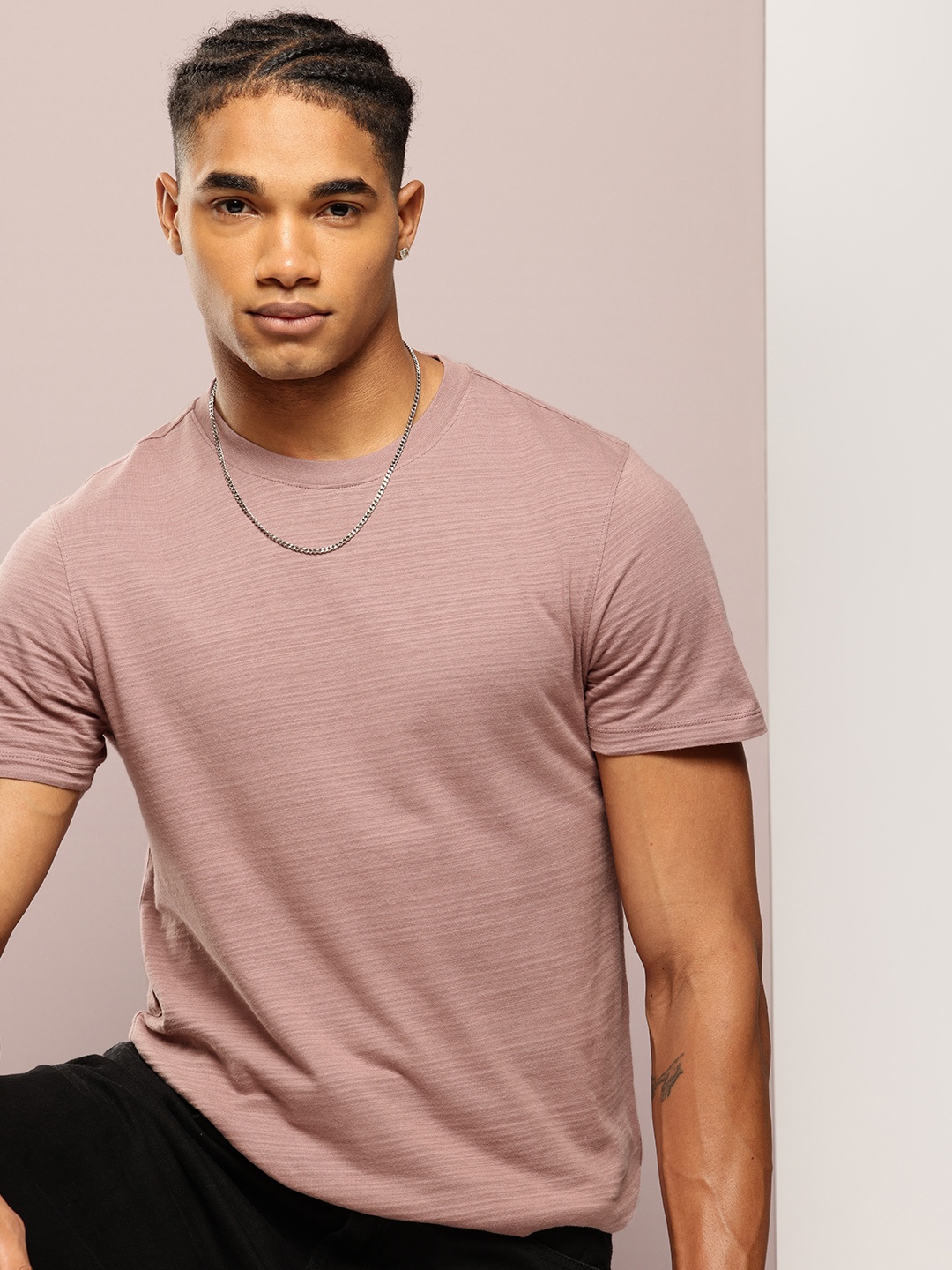 

Kook N Keech Men Striped Pure Cotton T-shirt, Mauve