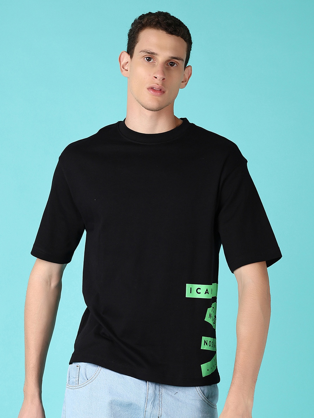 

V-Mart Men Typography Printed Round Neck Cotton T-shirt, Black