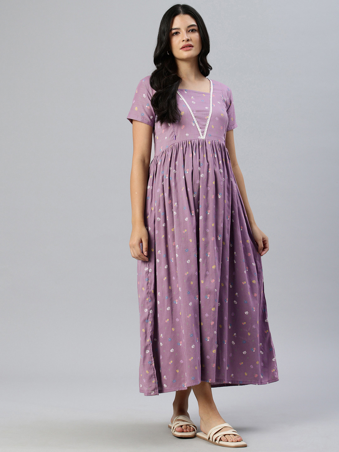 

Swishchick Floral Print Maternity Fit & Flare Maxi Dress, Purple