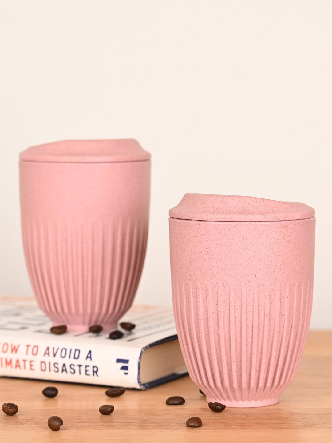 

eha Pink 2 Pieces Textured Matte Mugs 350 ml each