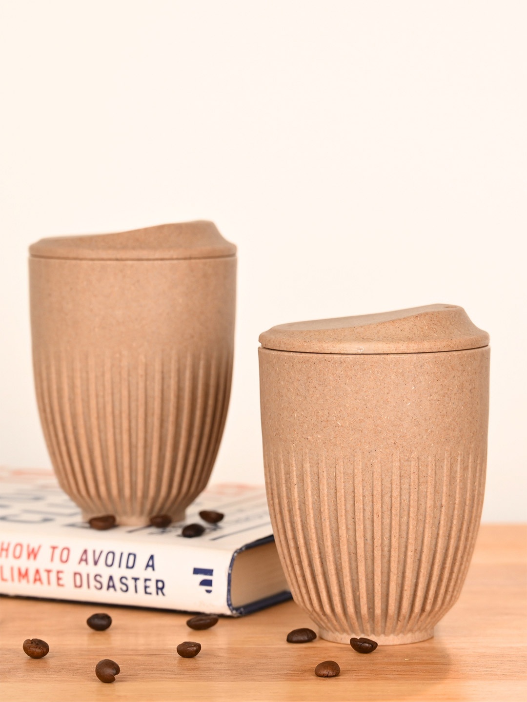 

eha Beige 2 Pieces Textured Matte Mugs 350 ml each