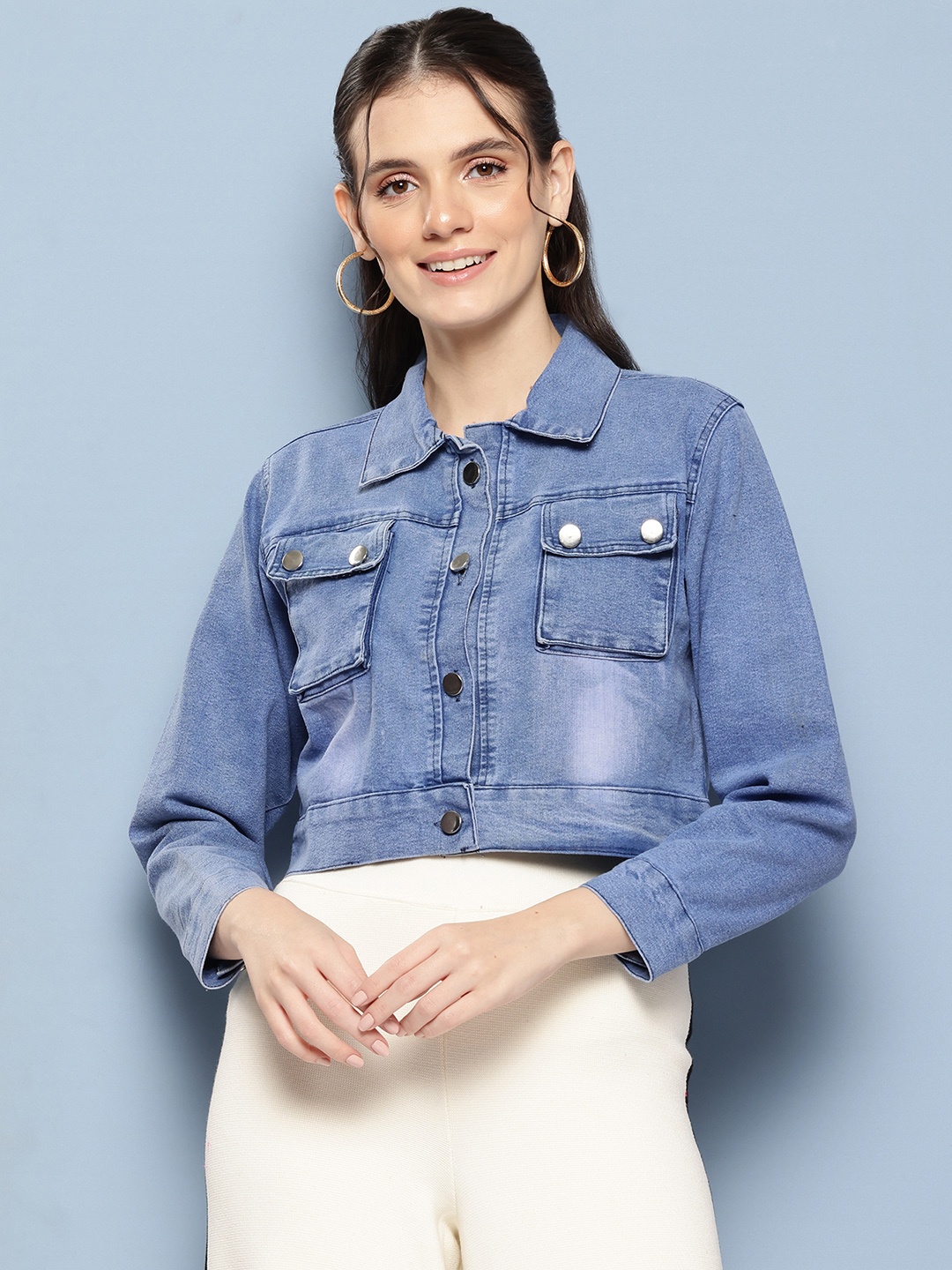 

Aarika Washed Cropped Denim Jacket, Blue