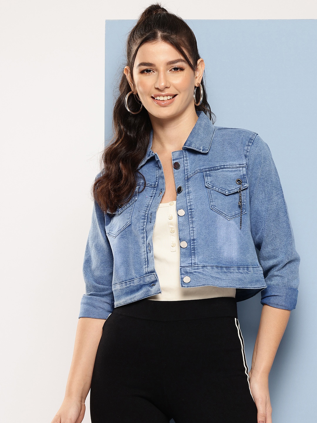 

Aarika Washed Cropped Denim Jacket, Blue