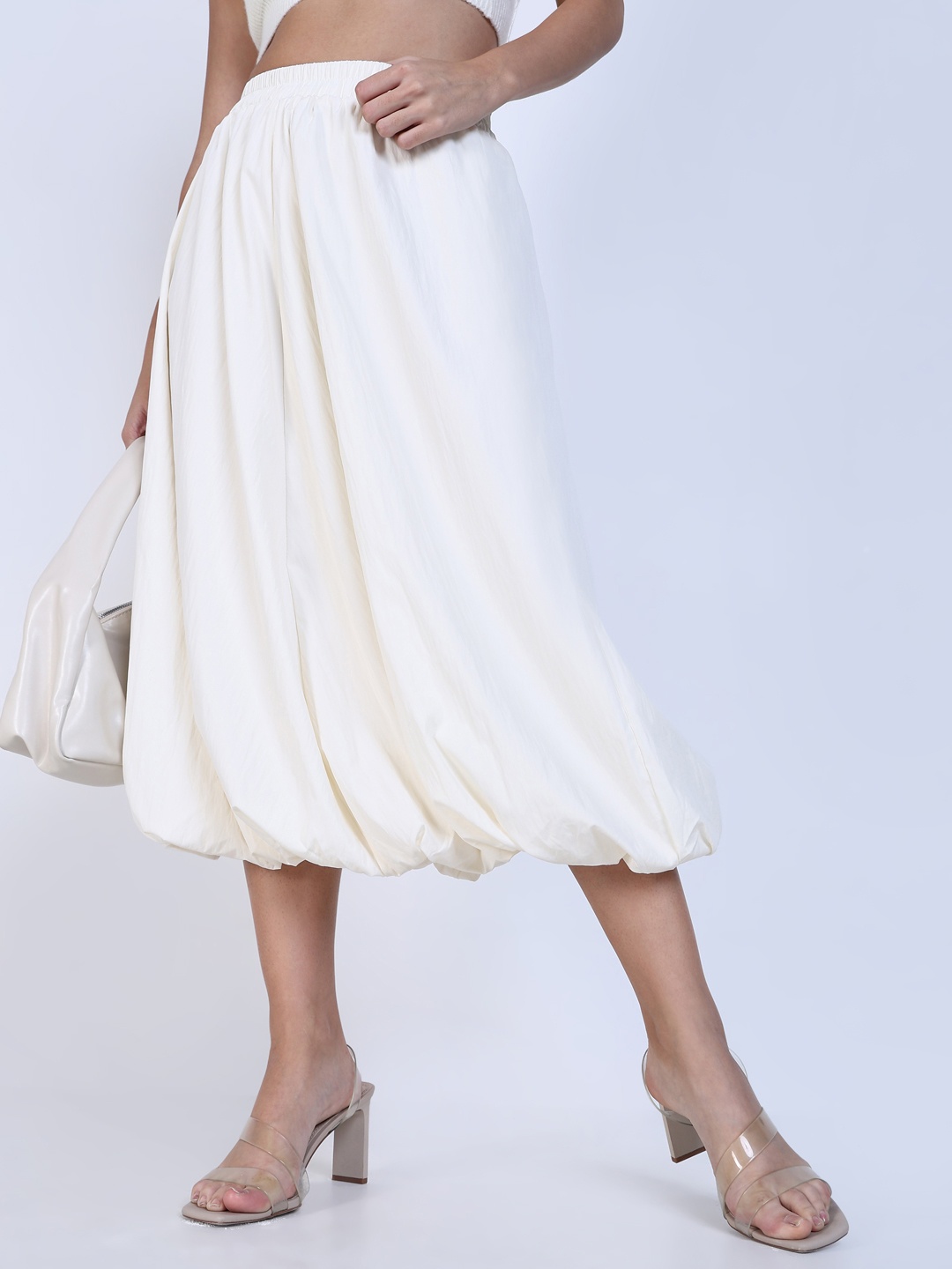 

SHOWOFF Flared Balloon Midi Skirt, Cream