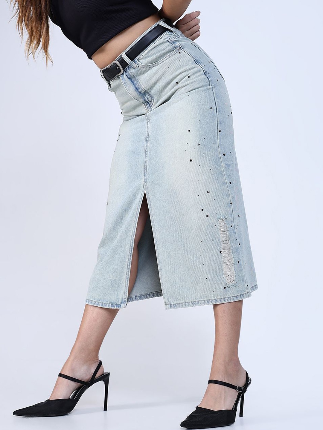 

SHOWOFF Women Embellished A-Line Midi Skirts, Blue