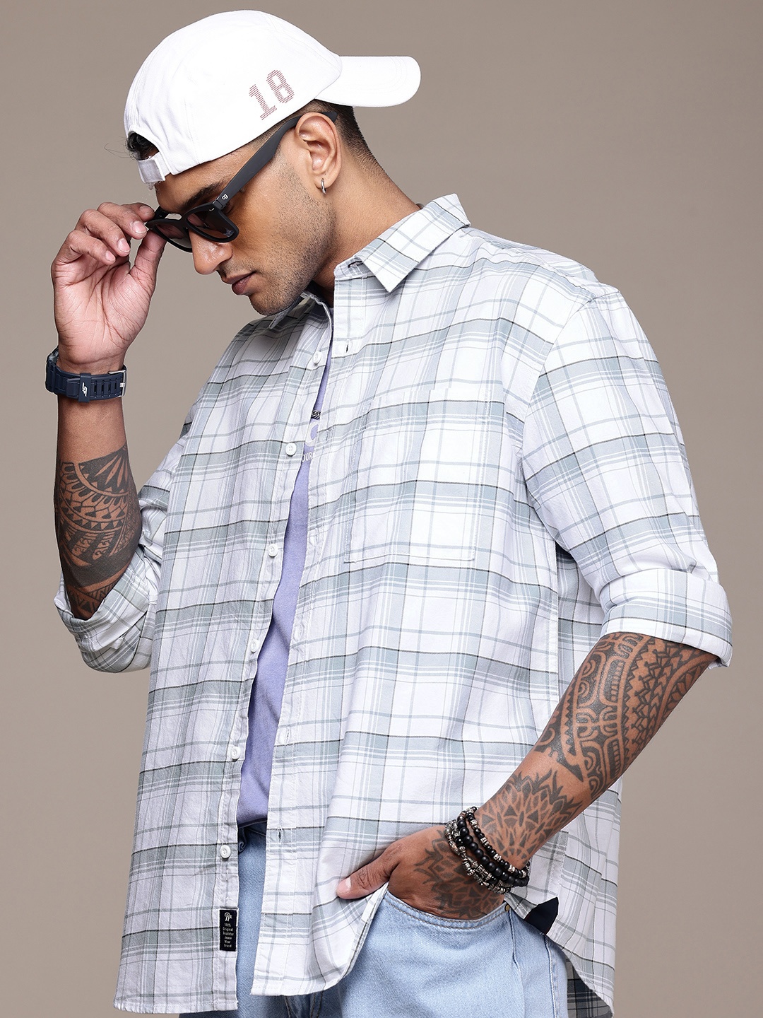 

The Roadster Life Co. Pure Cotton Relaxed Fit Checked Shirt, Blue