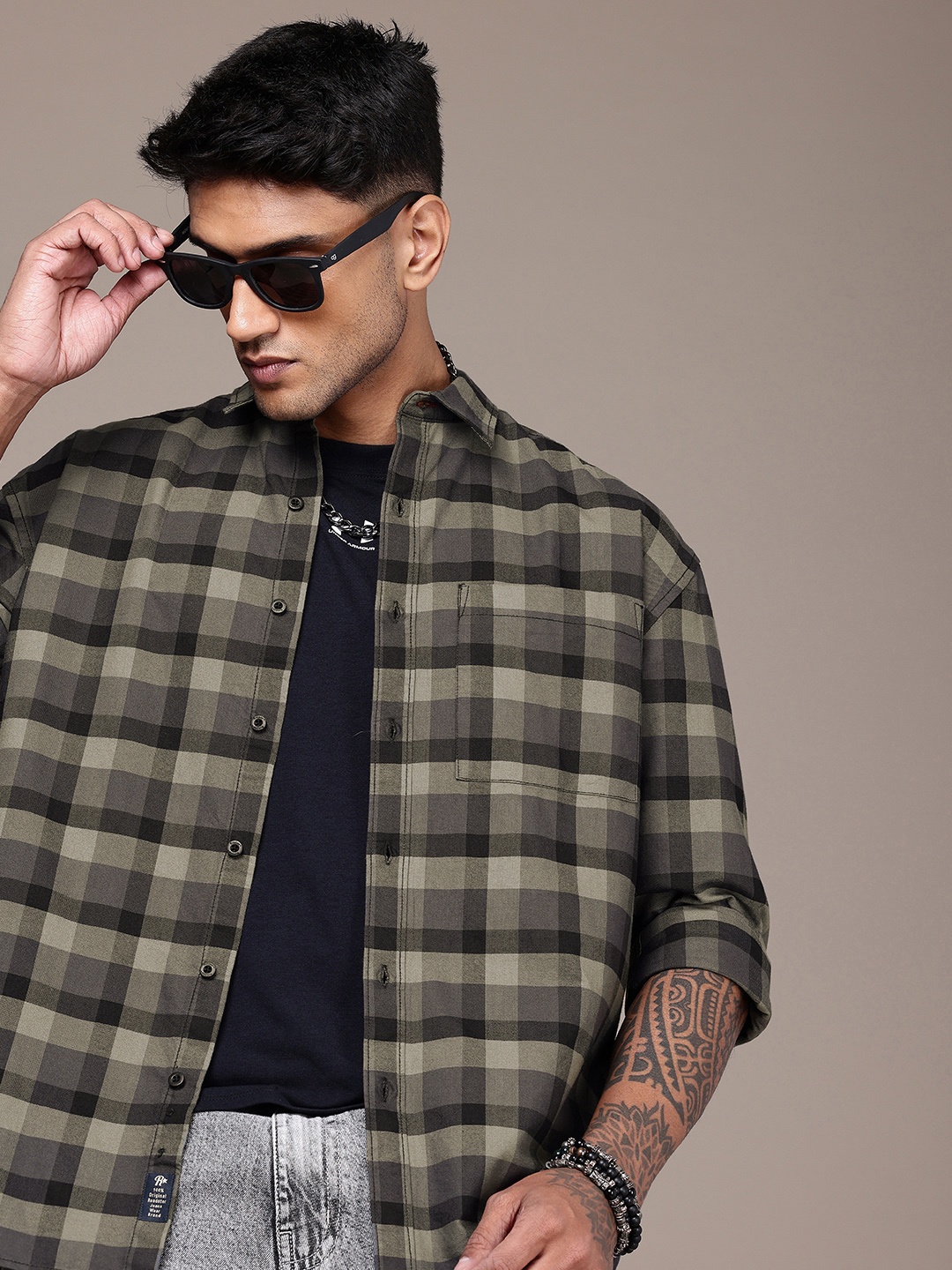

The Roadster Life Co. Pure Cotton Opaque Checked Relaxed Fit Casual Shirt, Green
