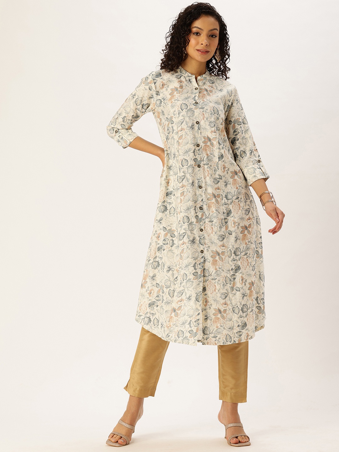 

AMUKTI Floral Printed A-Line Kurta, Off white