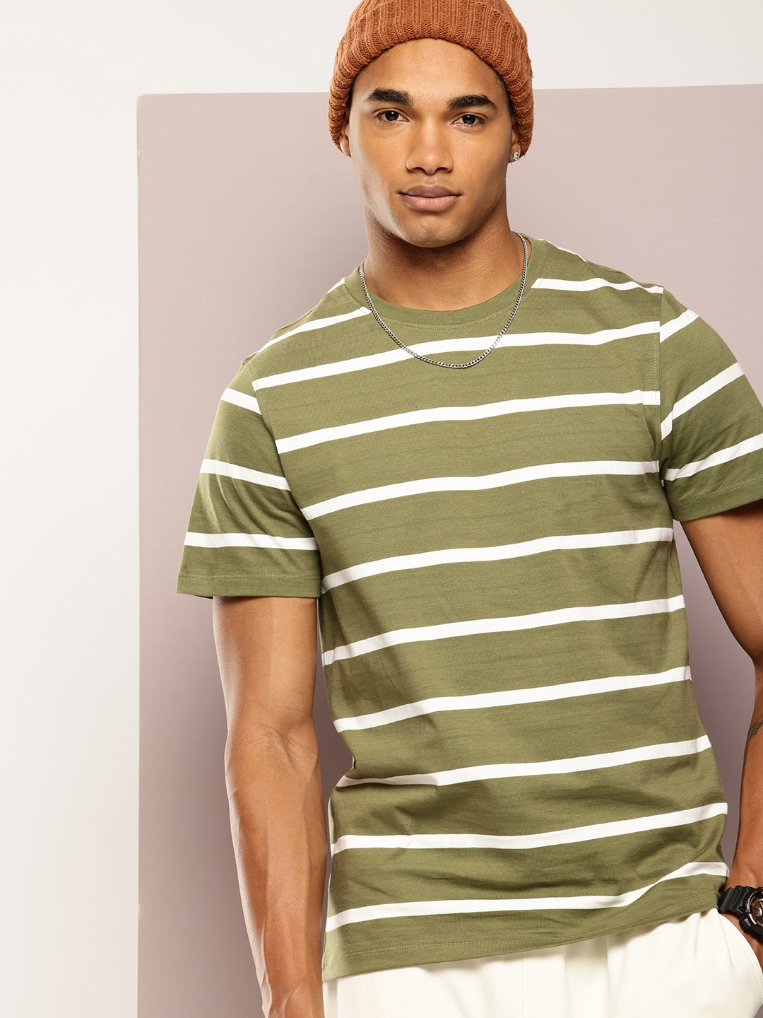 

Kook N Keech Striped Crew Neck T-shirt, Olive