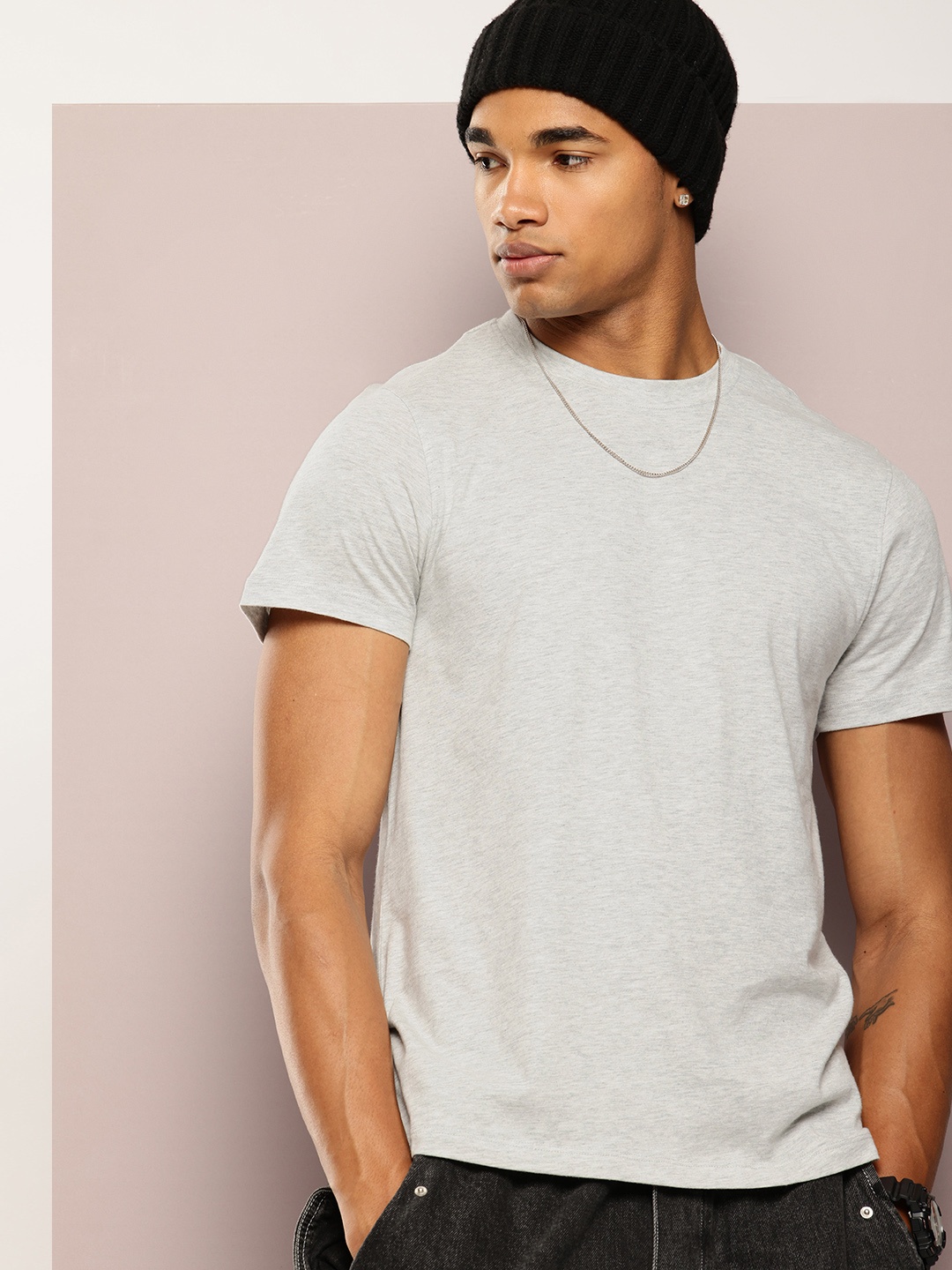 

Kook N Keech Men Pure Cotton T-shirt, Grey melange