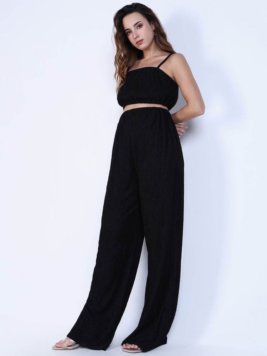 

SHOWOFF Shoulder Straps Top With Trouser, Black