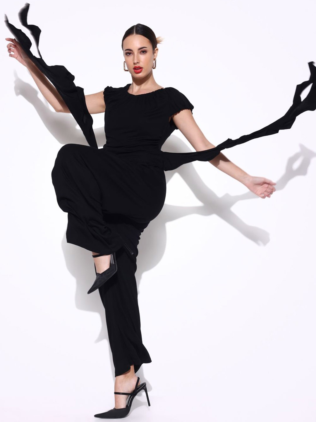 

SHOWOFF Round Neck Top With Trouser, Black