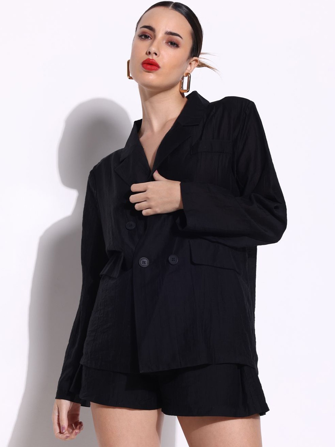 

SHOWOFF Lapel Collar Long Sleeves Blazer With Shorts, Black