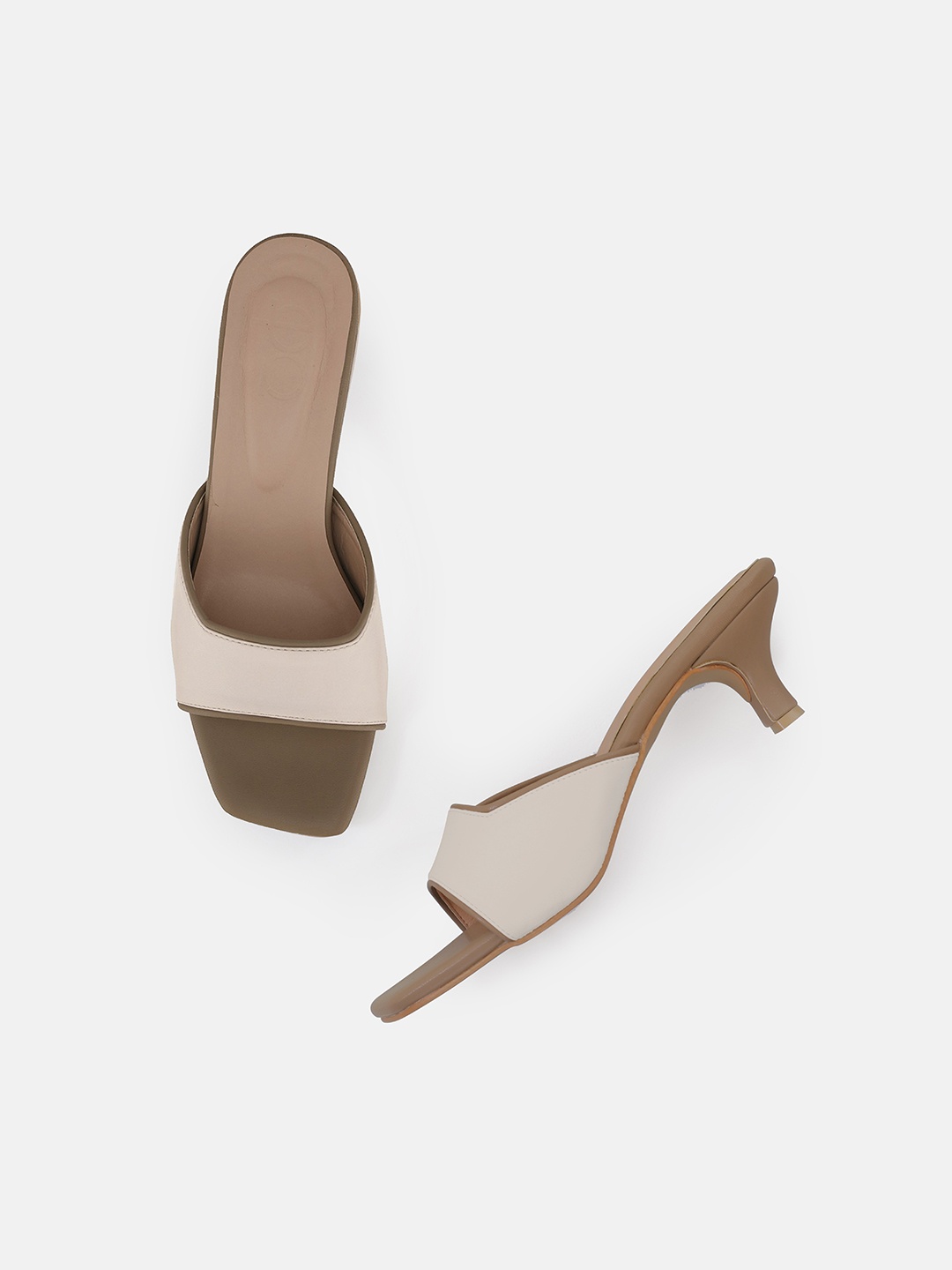 

Elevato Basics Women Colourblocked Kitten Heel Sandals, Cream