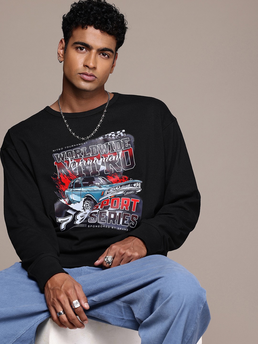 

Roadster Men Printed Relaxed Fit Sweatshirt, Black