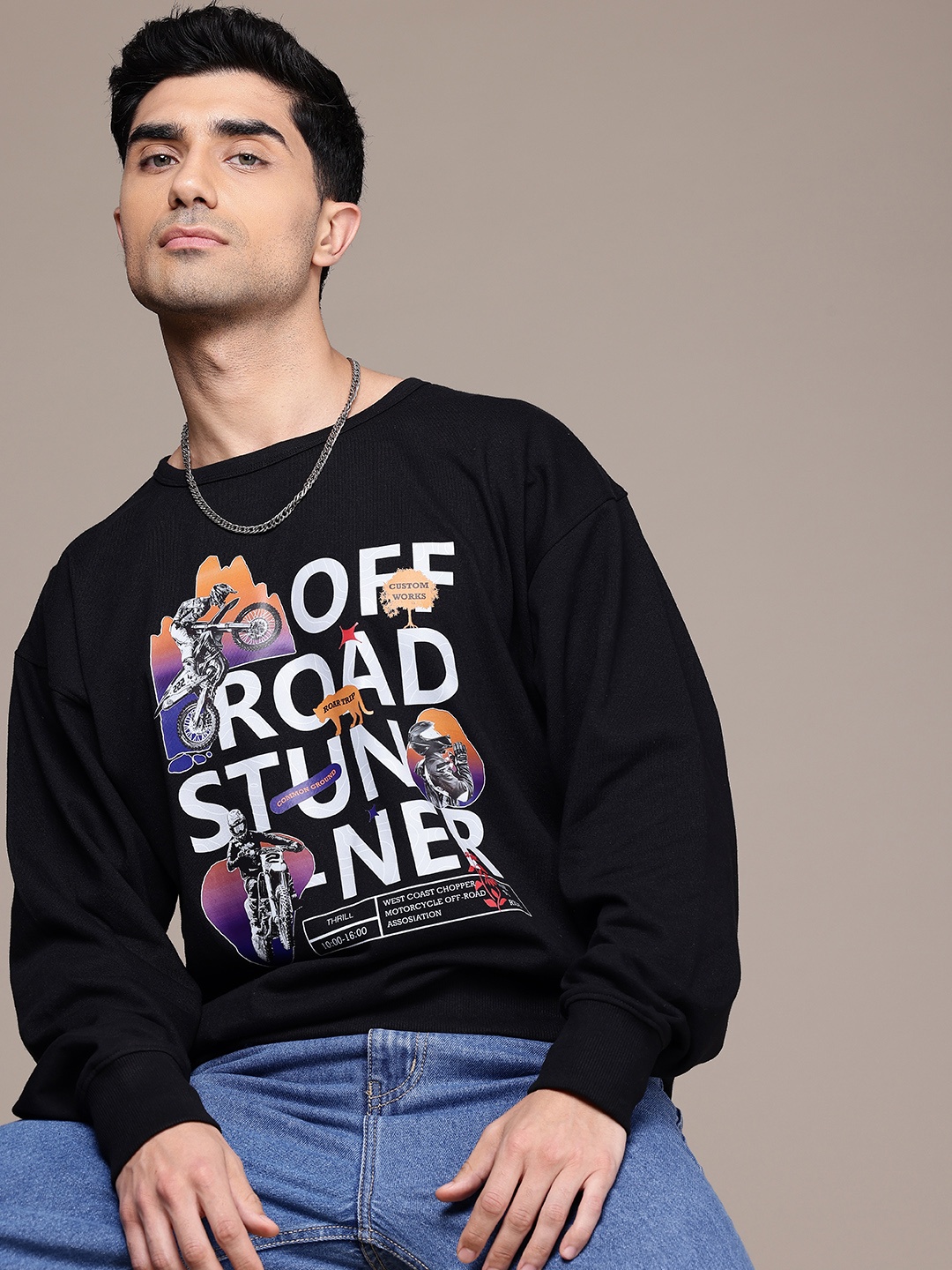 

The Roadster Lifestyle Co. Men Printed Relaxed Fit Sweatshirt, Black