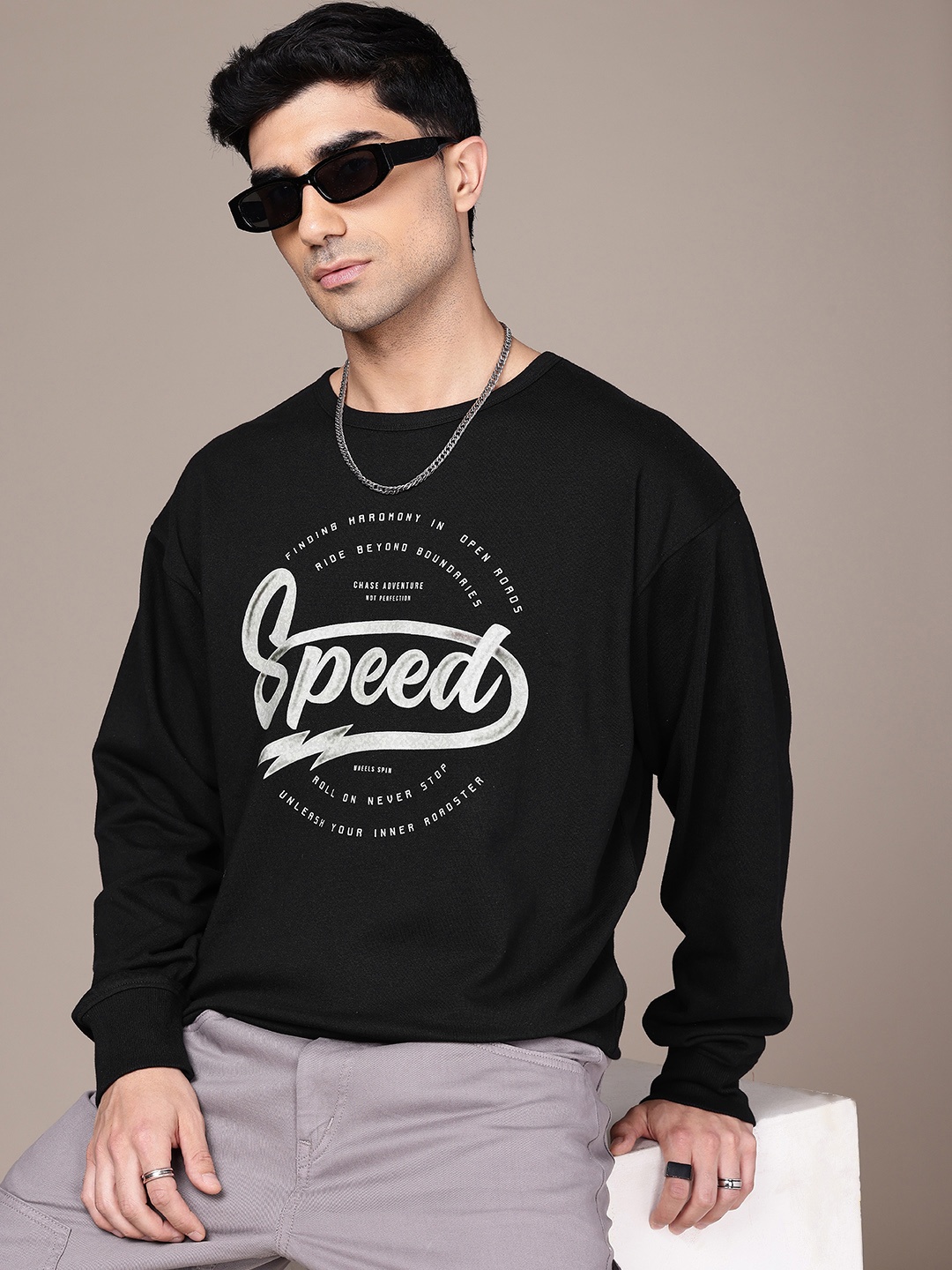 

The Roadster Lifestyle Co. Men Printed Relaxed Fit Sweatshirt, Black