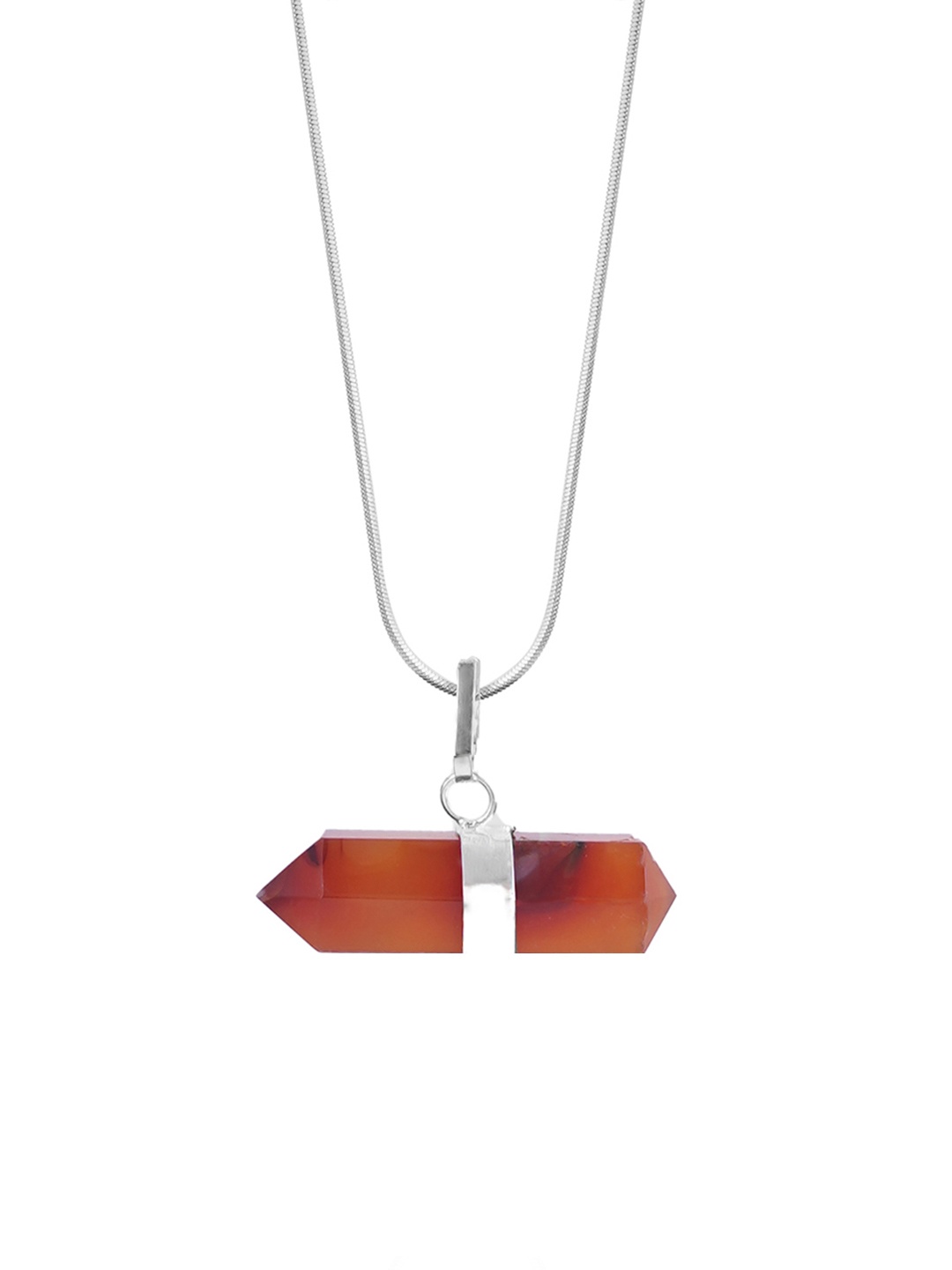 

SWASHAA Men Silver Plated Carnelian Double Terminated Pencil Pendant With Chain