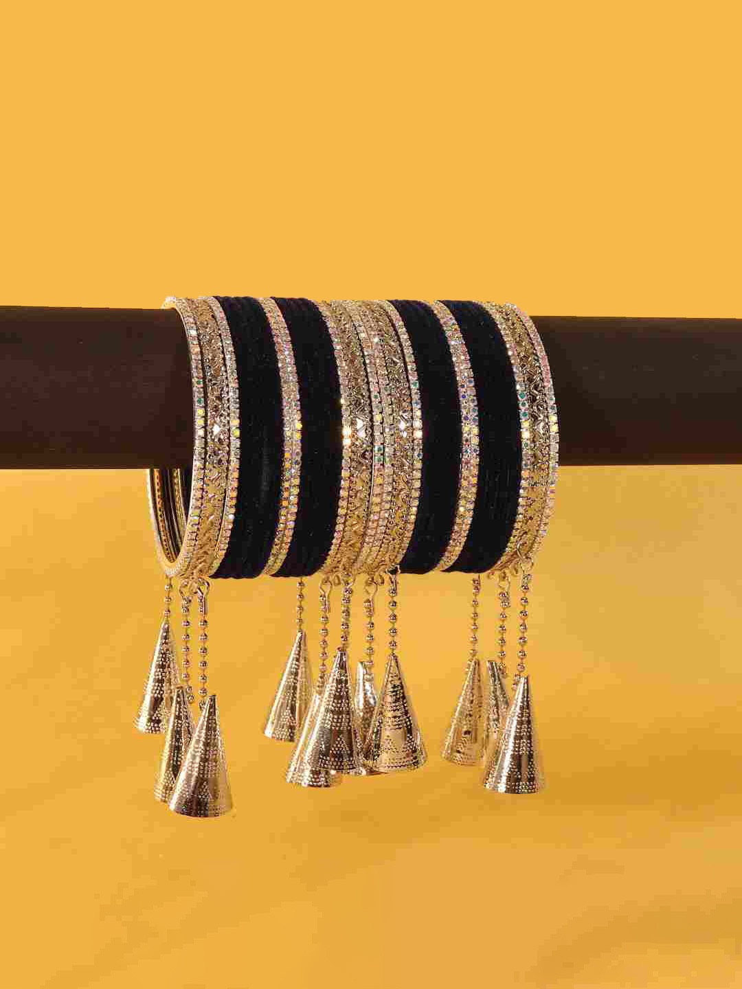 

NMII Set Of 32 Crystals & Zircon Diamond Stone-Studded Latkan Bangles, Silver
