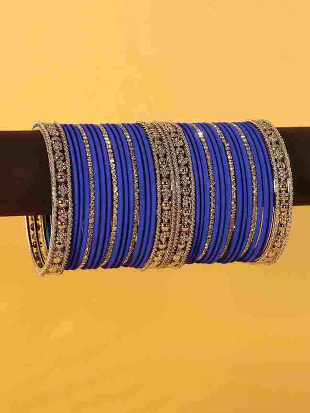 

NMII Set Of 42 Gold-Plated Stones-Studded Bangles, Blue