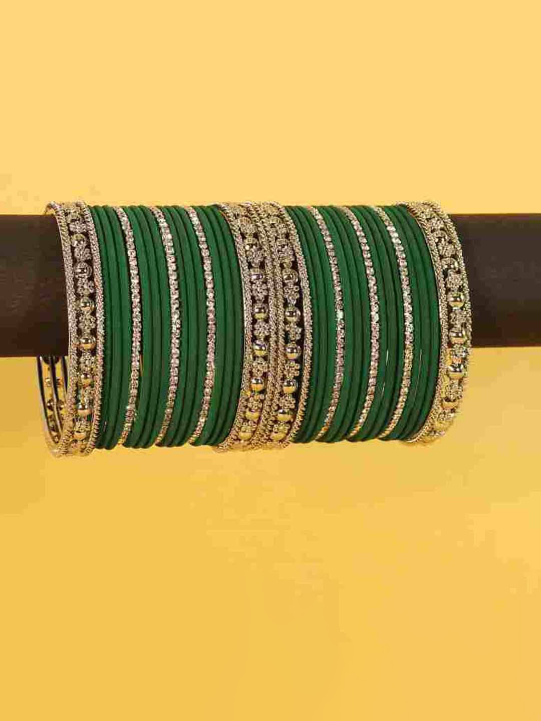 

NMII Set Of 42 Stones-Studded Bangles, Green