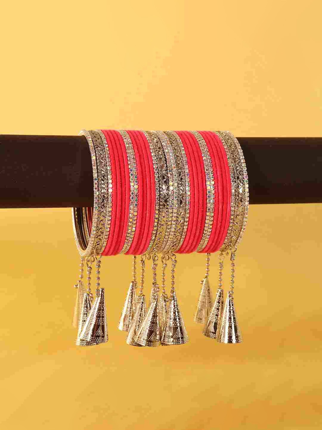 

NMII Set Of 32 Silver- Plated Cubic Zirconia Stone Studded Bangles