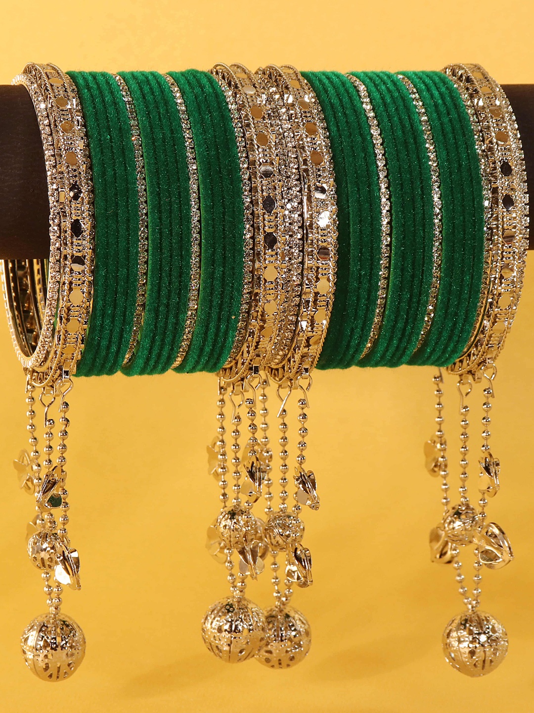 

NMII Set Of 40 Zircon Studded Bangles, Green