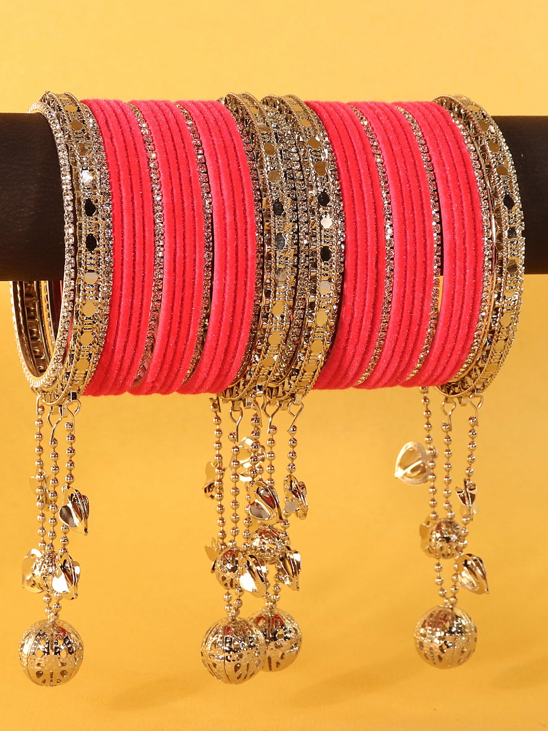 

NMII Set Of 40 Zircon Diamond Stone-Studded Latkan Bangles, Rose