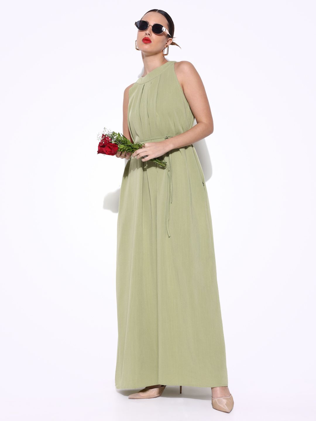 

SHOWOFF Women Halter Neck Fit & Flare Maxi Dress, Green