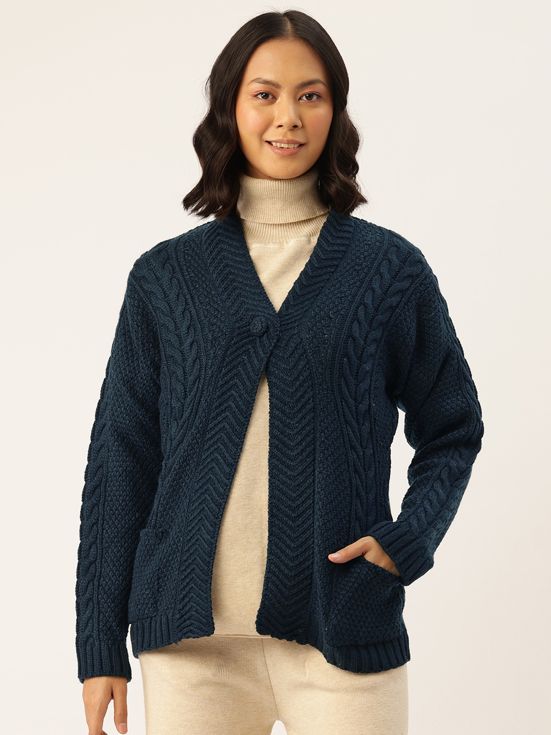 

APSLEY Cable Knit Cardigan Sweater, Navy blue