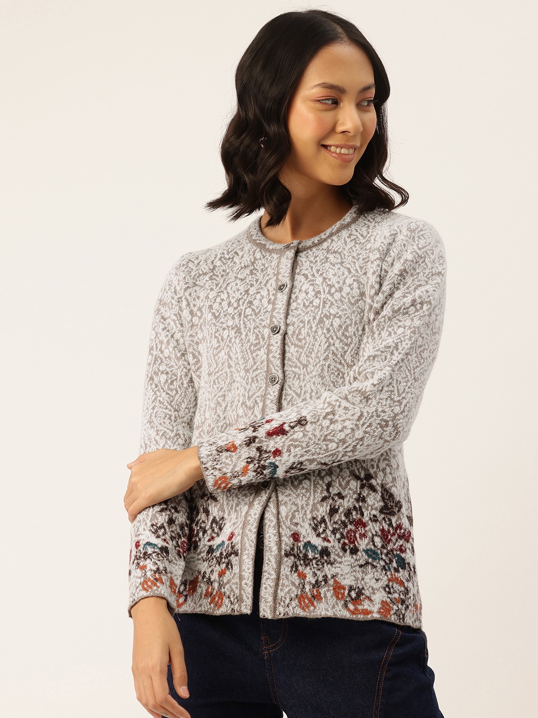 

APSLEY Self-Design Floral Cardigan Sweater, Taupe