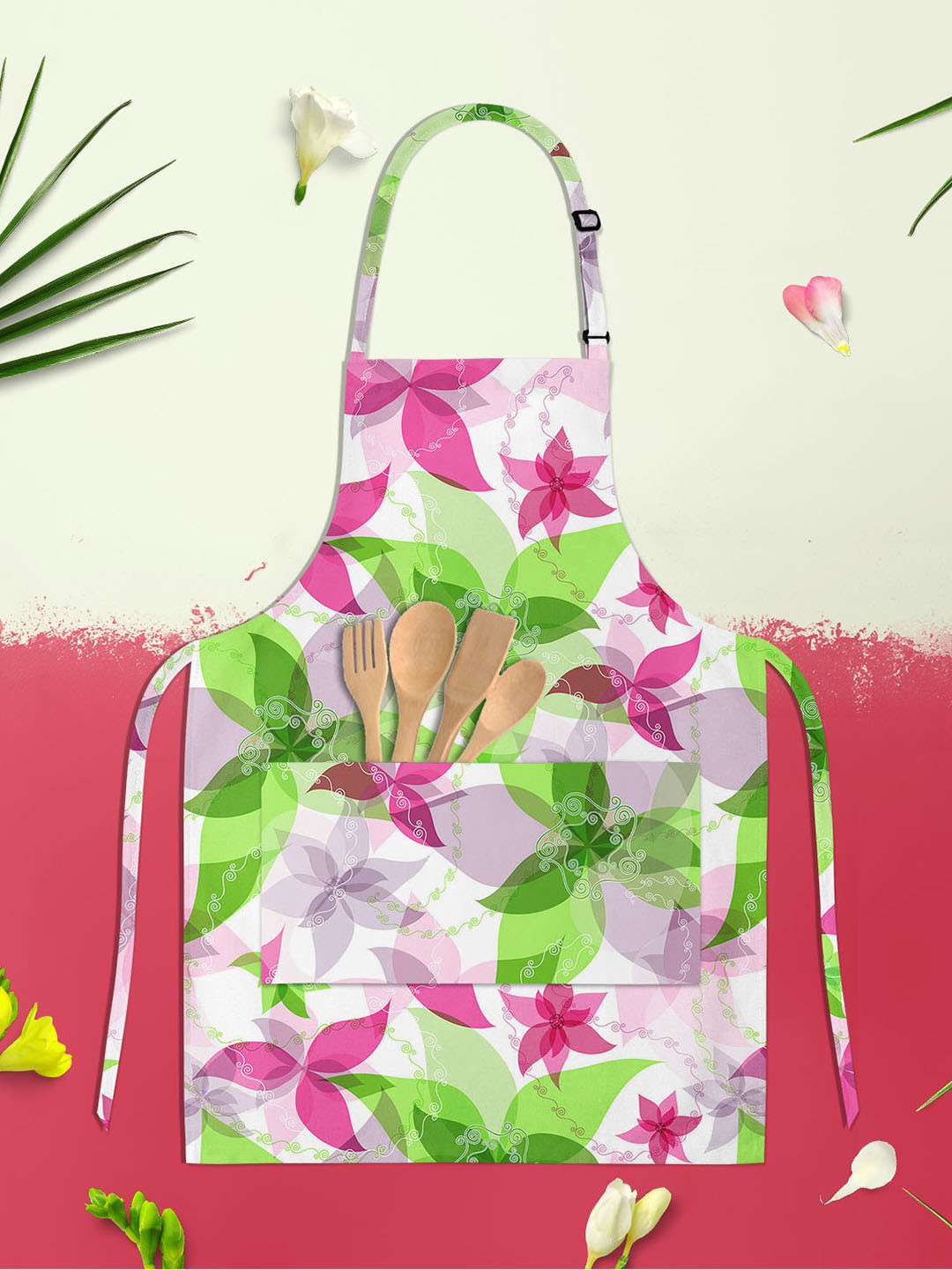 

ArtzFolio Pink Cotton Printed Waterproof Apron, White