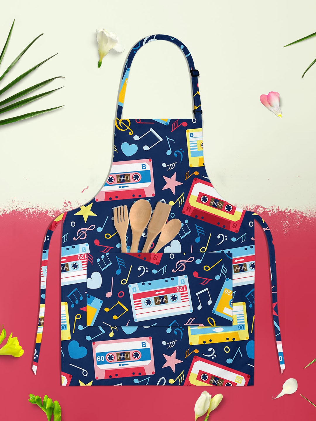 

ArtzFolio Navy Blue & Red Printed Cotton Apron