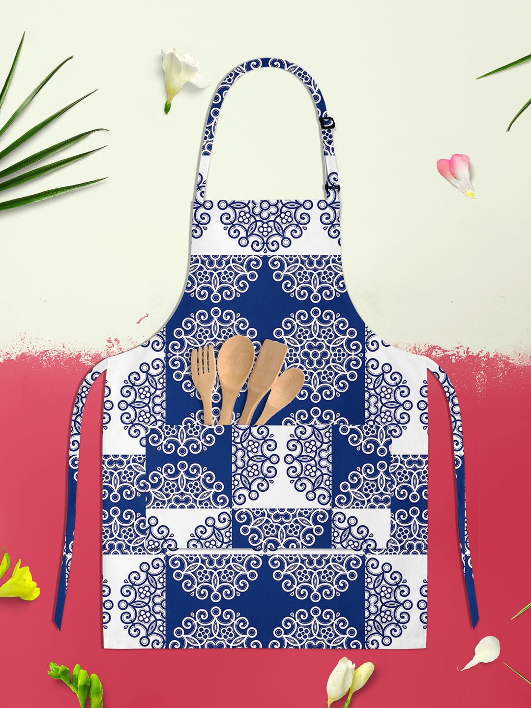 

ArtzFolio Kids Blue & White Printed Cotton Aprons