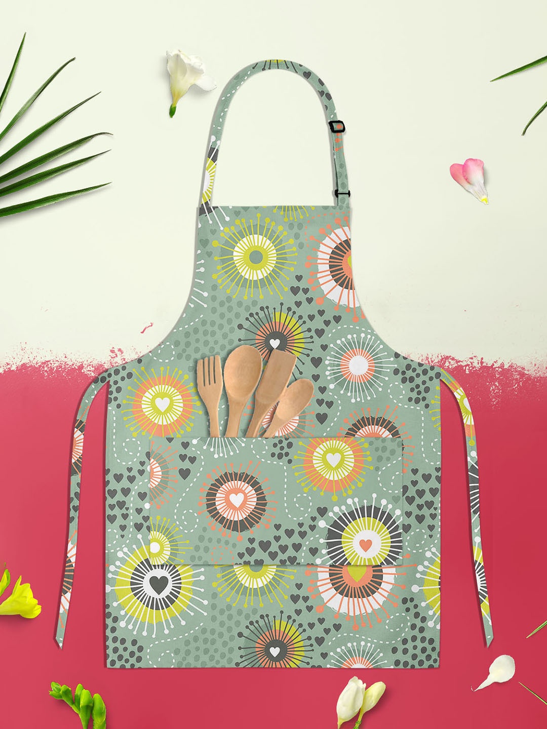 

ArtzFolio Kids Green & White Printed Cotton Aprons