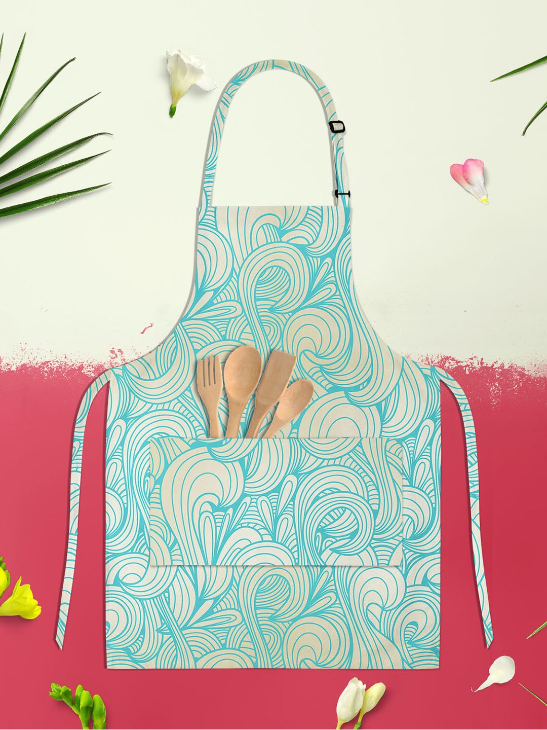 

ArtzFolio Beige & Blue Printed Cotton Aprons